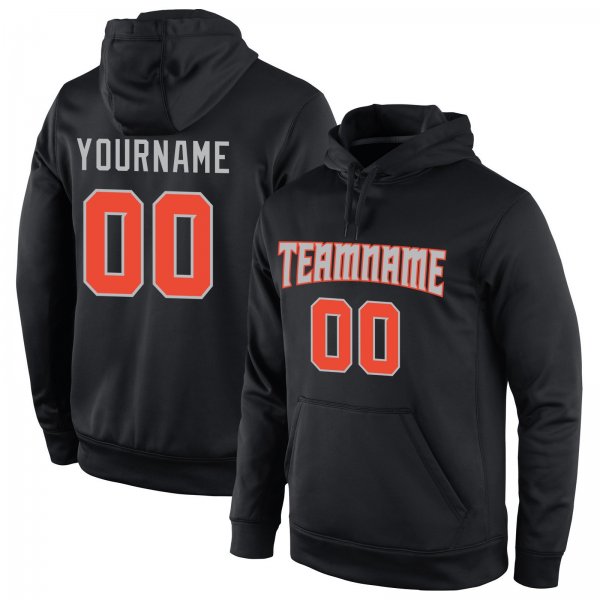 Men's Custom Stitched Black Orange-Gray Sports Pullover Sweatshirt Hoodie