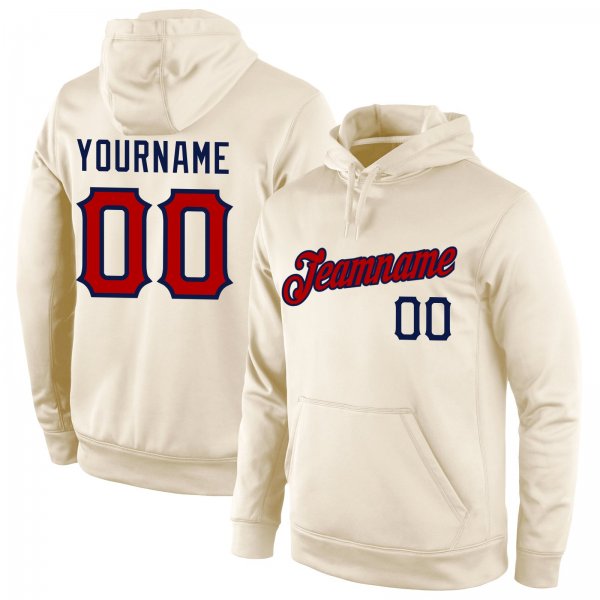 Men's Custom Stitched Cream Red-Navy Sports Pullover Sweatshirt Hoodie